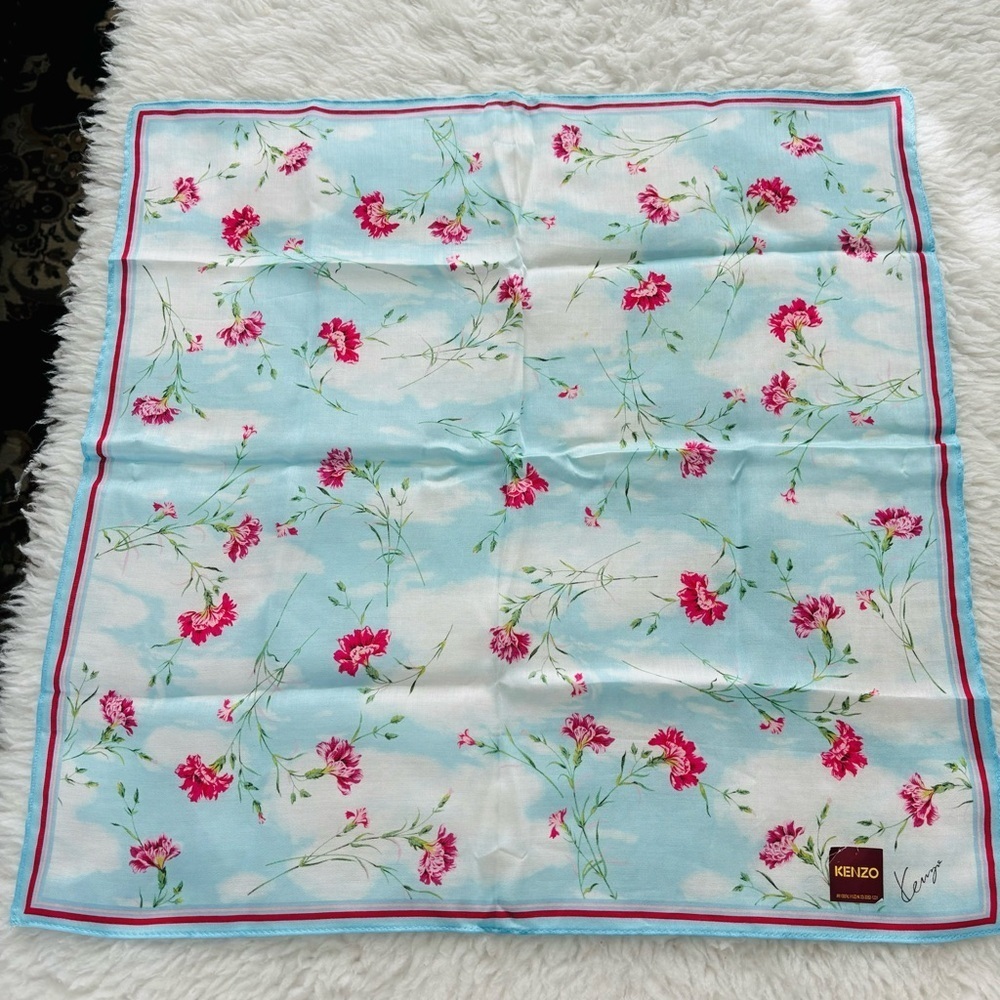 Kenzo Light blue/Multicolor Floral 100% Cotton Bandanna/Scarf - Picture 3 of 9